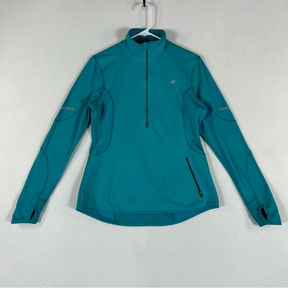 New Balance Teal Half Zip Soft Shell Jacket Women’s M Media Pocket Thumbholes